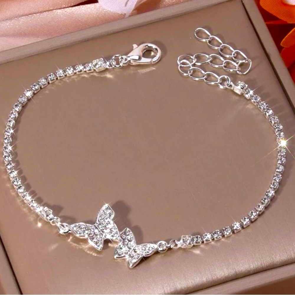Cubic Zirconia Silver Butterfly Bracelet